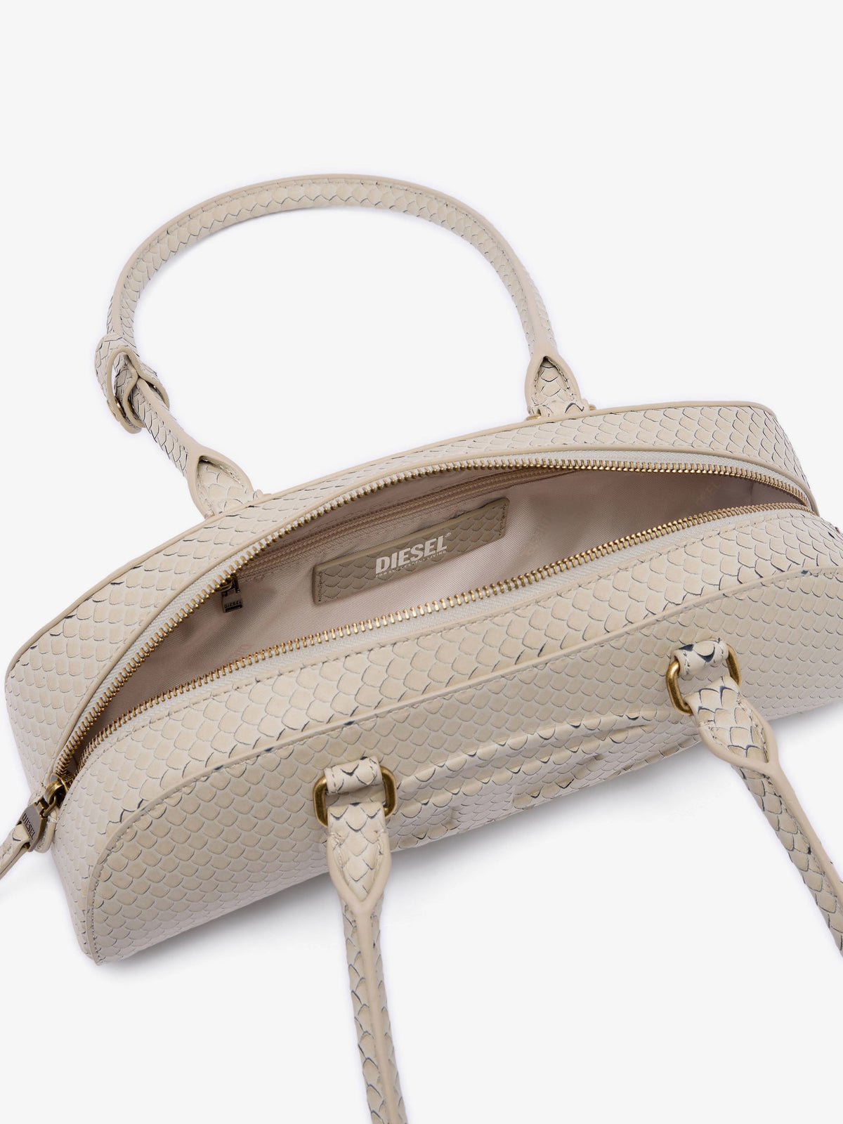 Diesel 1DR python-effect leather shoulder bag - Beige
