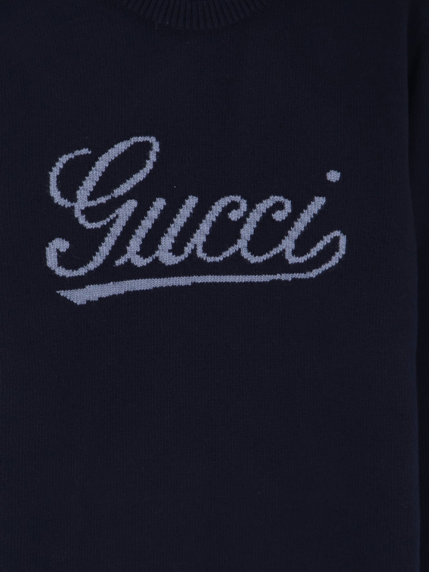 Gucci Wool sweater with frontal embroidered logo - Olimpus Blue Grey