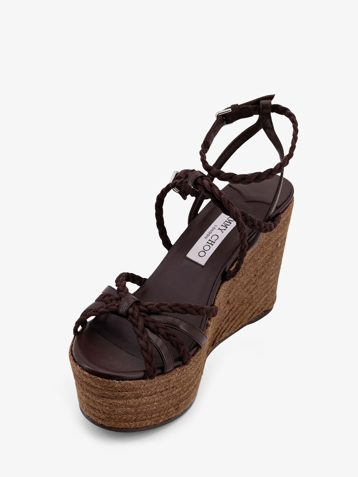 Jimmy Choo Nyra leather and raffia sandals - Chocolatecoffee