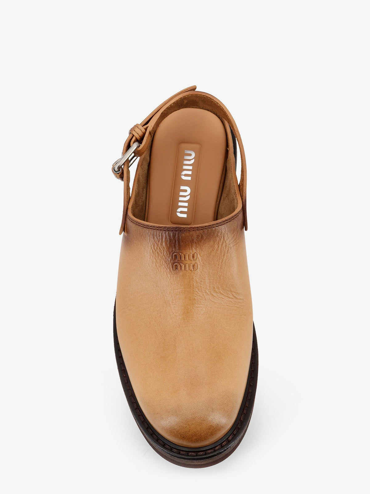Miu Miu Foule Leather Sabot Sandals - Cuoio