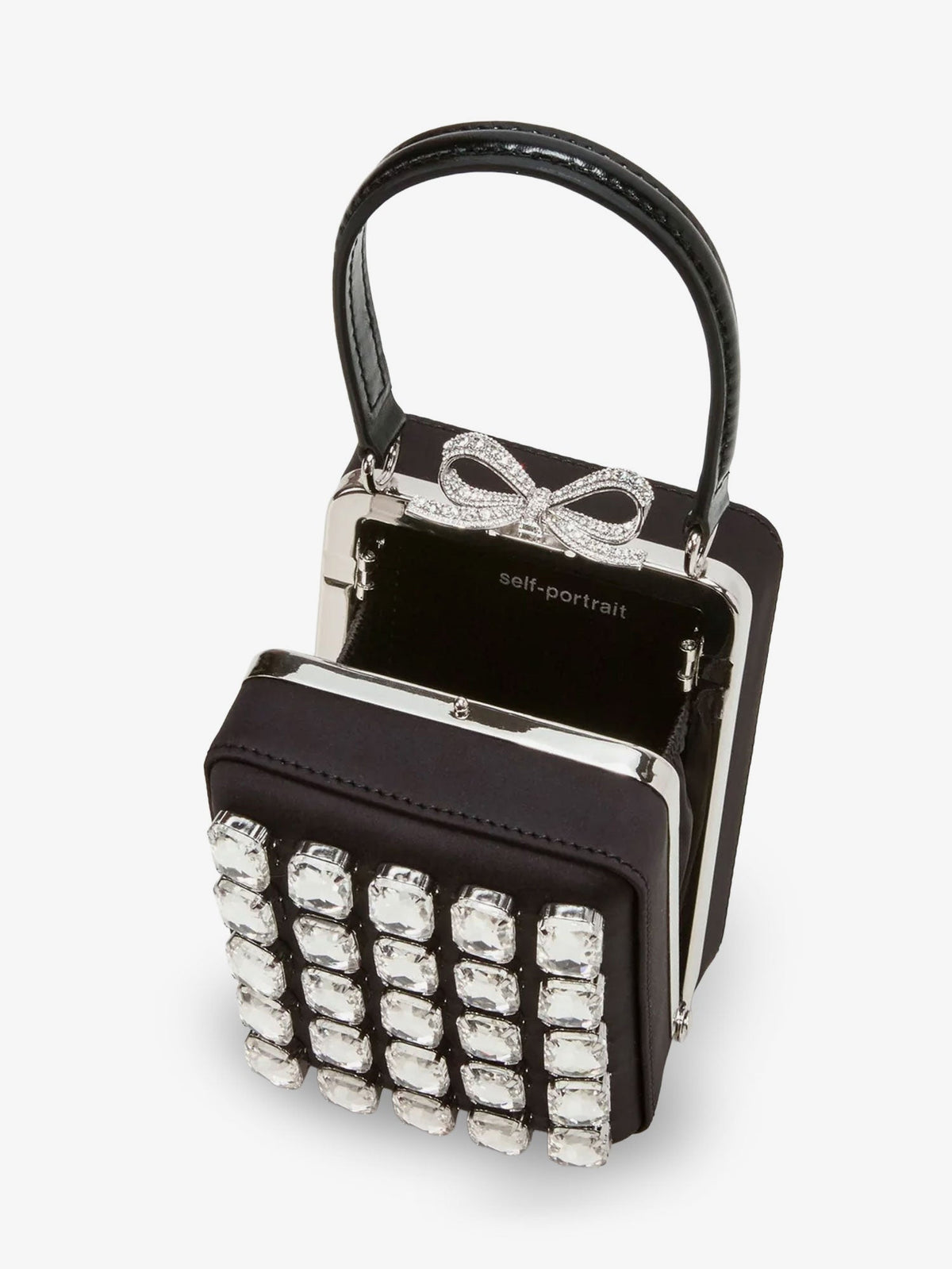 Self Portrait Satin shoulder bag with crystals - Black
