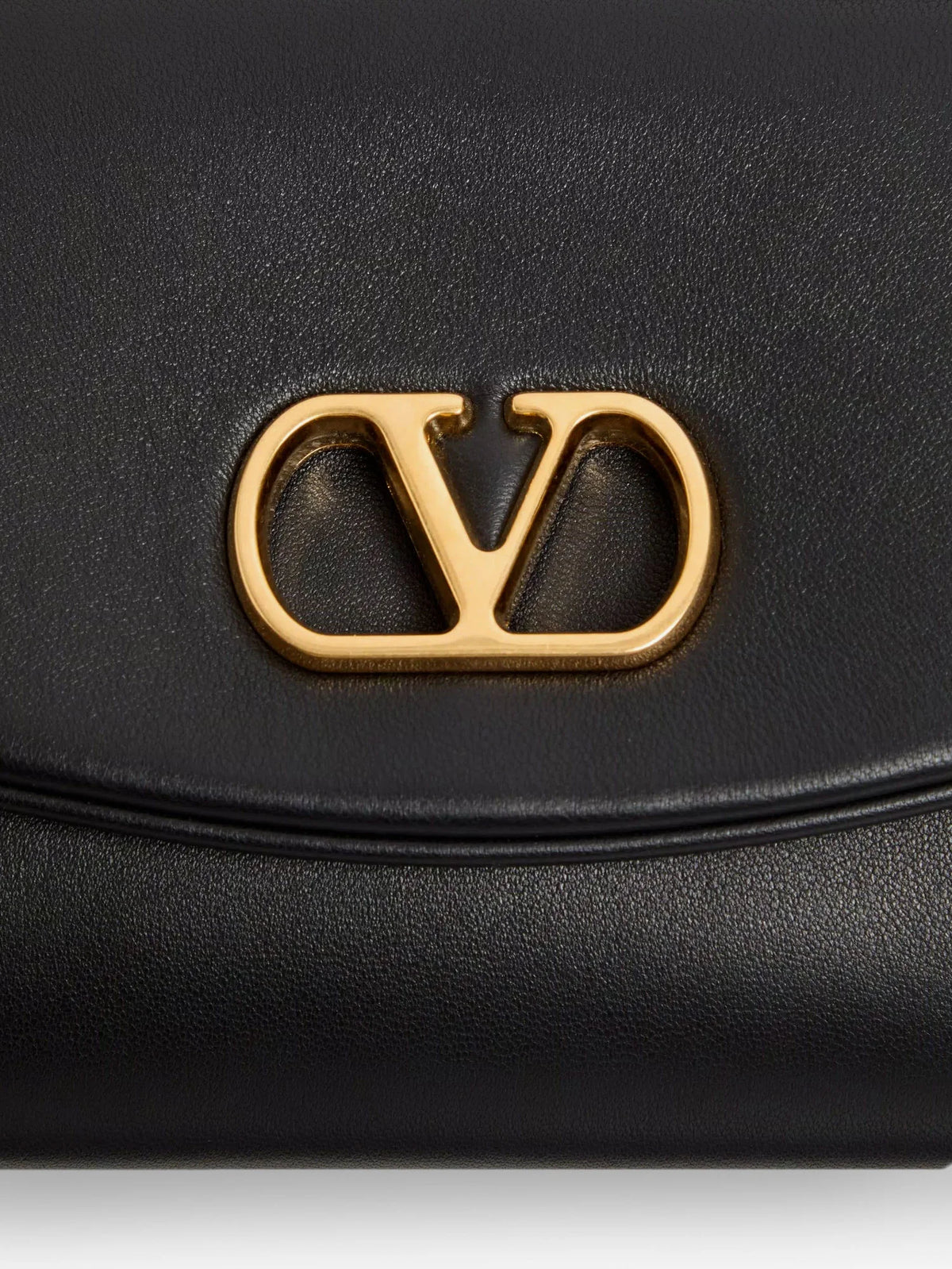Valentino Garavani De Vain Leather Shoulder Bag With Metal V Logo Signature
