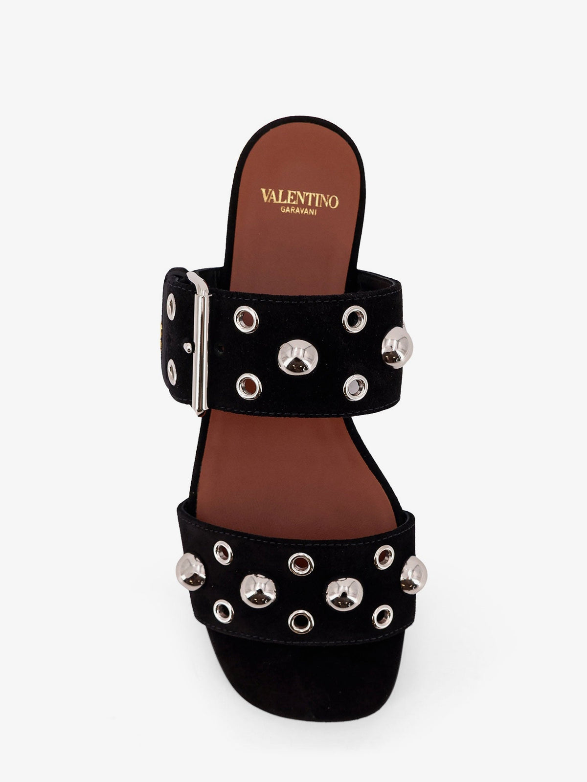 Valentino Garavani Suede sandals with side metal VLogo - Black