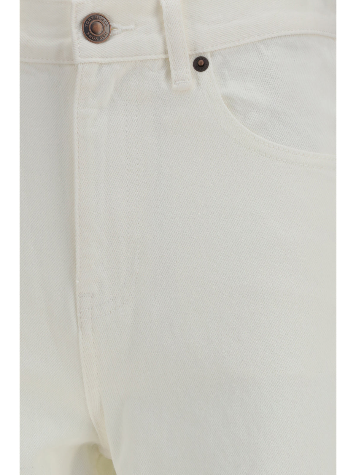 Tory Burch T Monogram Contrast Cuff Straight-Leg Jeans - White