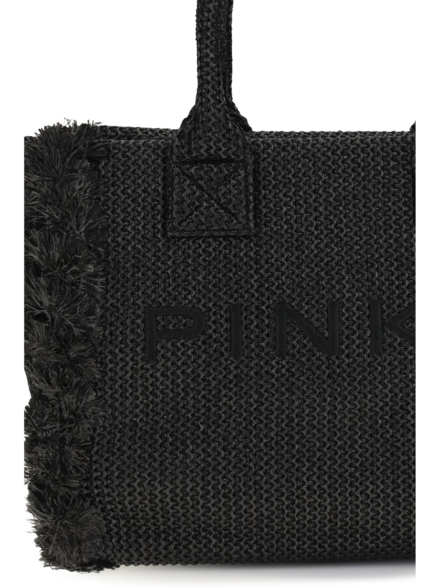 Pinko Medium Beach Rafia Tote Bag - Black-Antique Gold