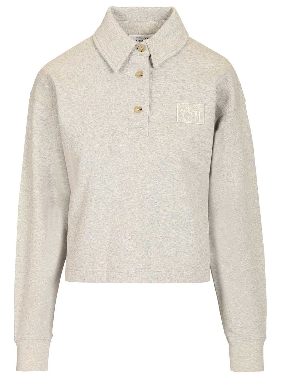 Maison Kitsuné Cotton Fleece Polo Sweatshirt - Grey