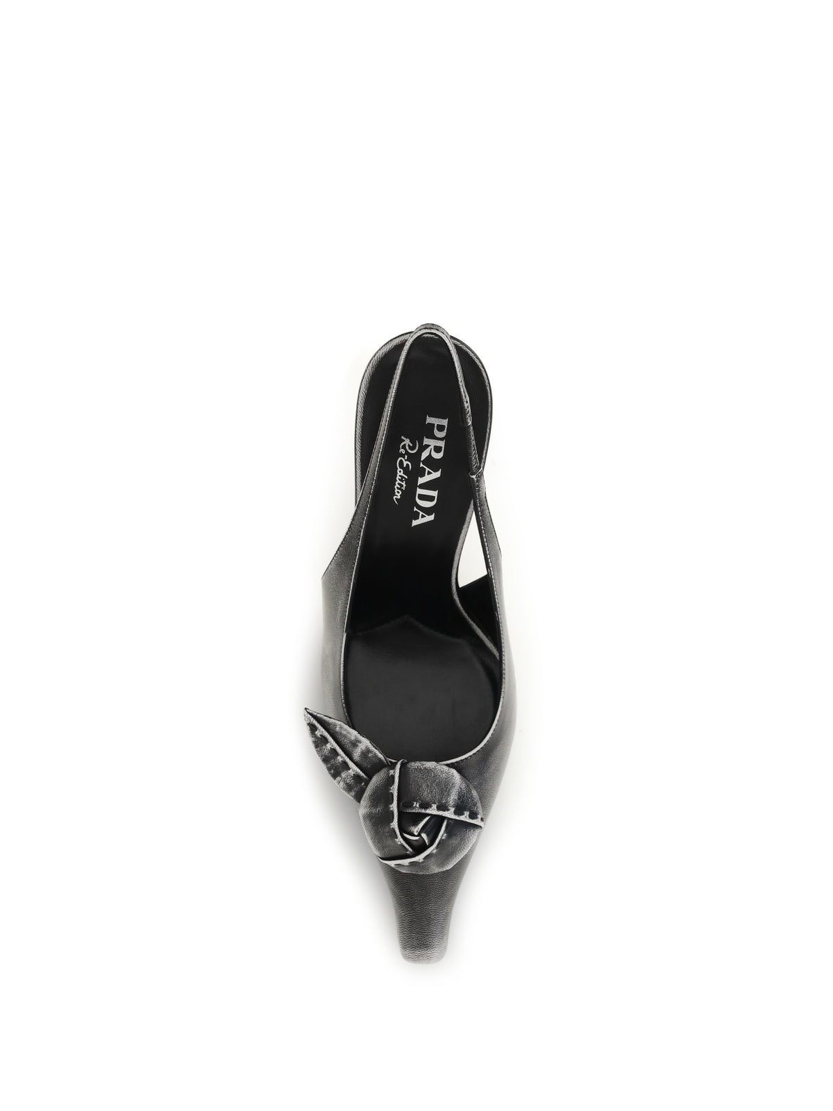 Prada Floral-detail leather Slingback Pumps - Bianco+Nero