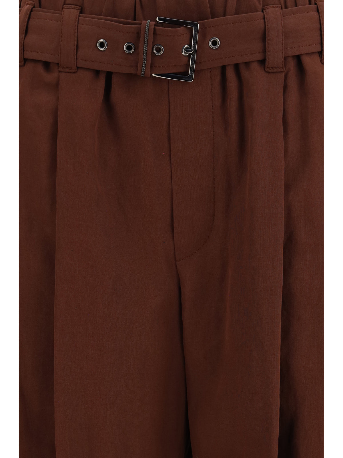 Brunello Cucinelli Cotton loose Pants with monili - Mulberry