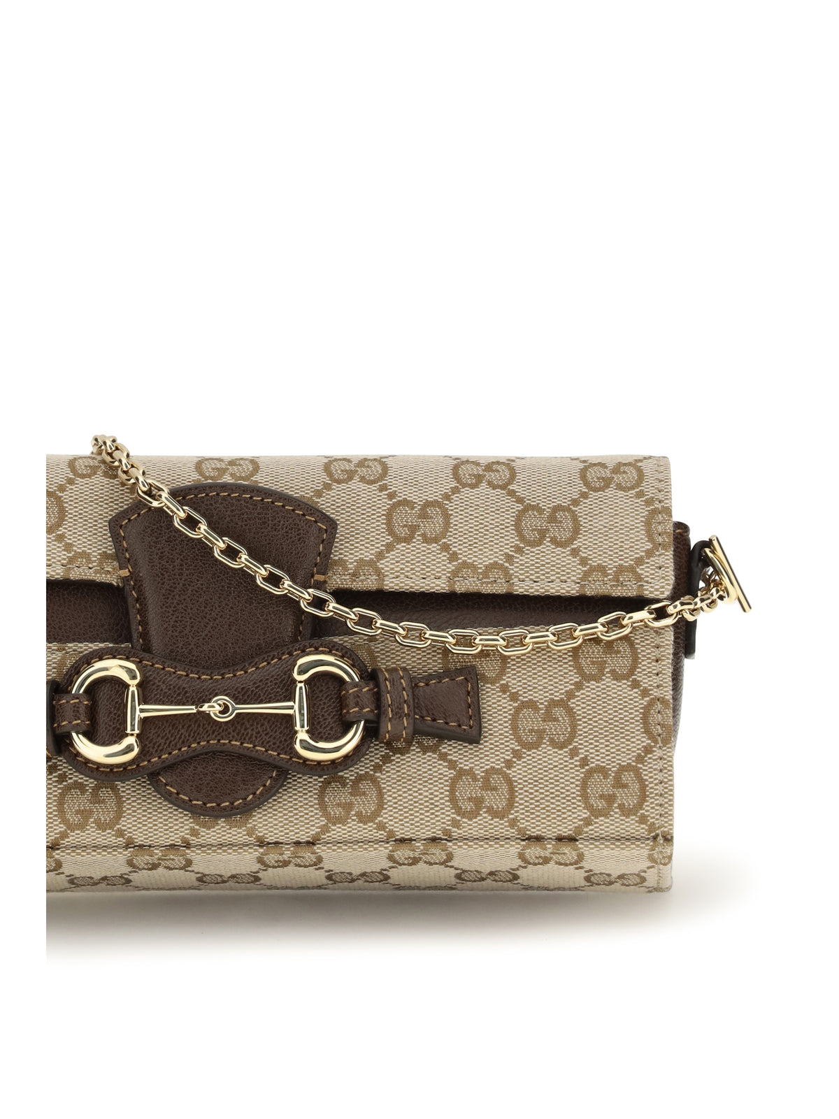 Gucci GG Fabric chain Wallet with Horsebit - Vint.Sand/Dk Brown