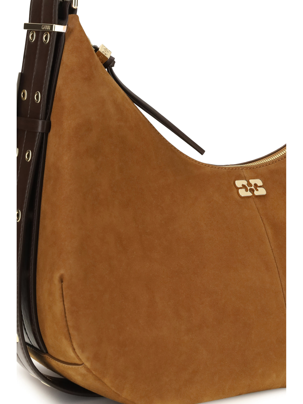 Ganni Suede vegan Shoulder Bag - Caramel Café