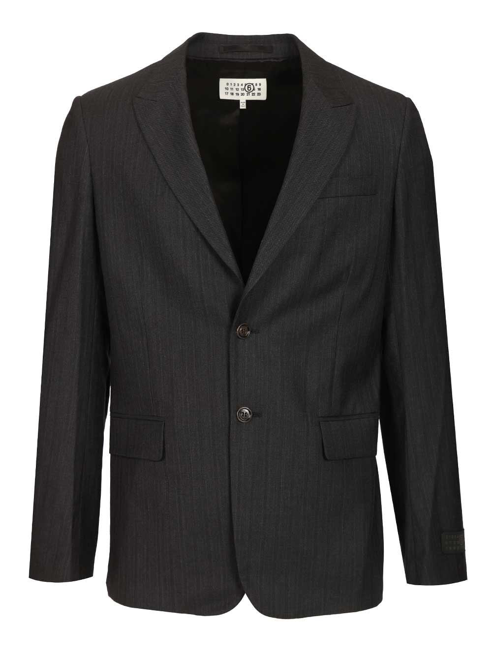 Mm6 Maison Margiela Blazer In Wool And Cotton - Black
