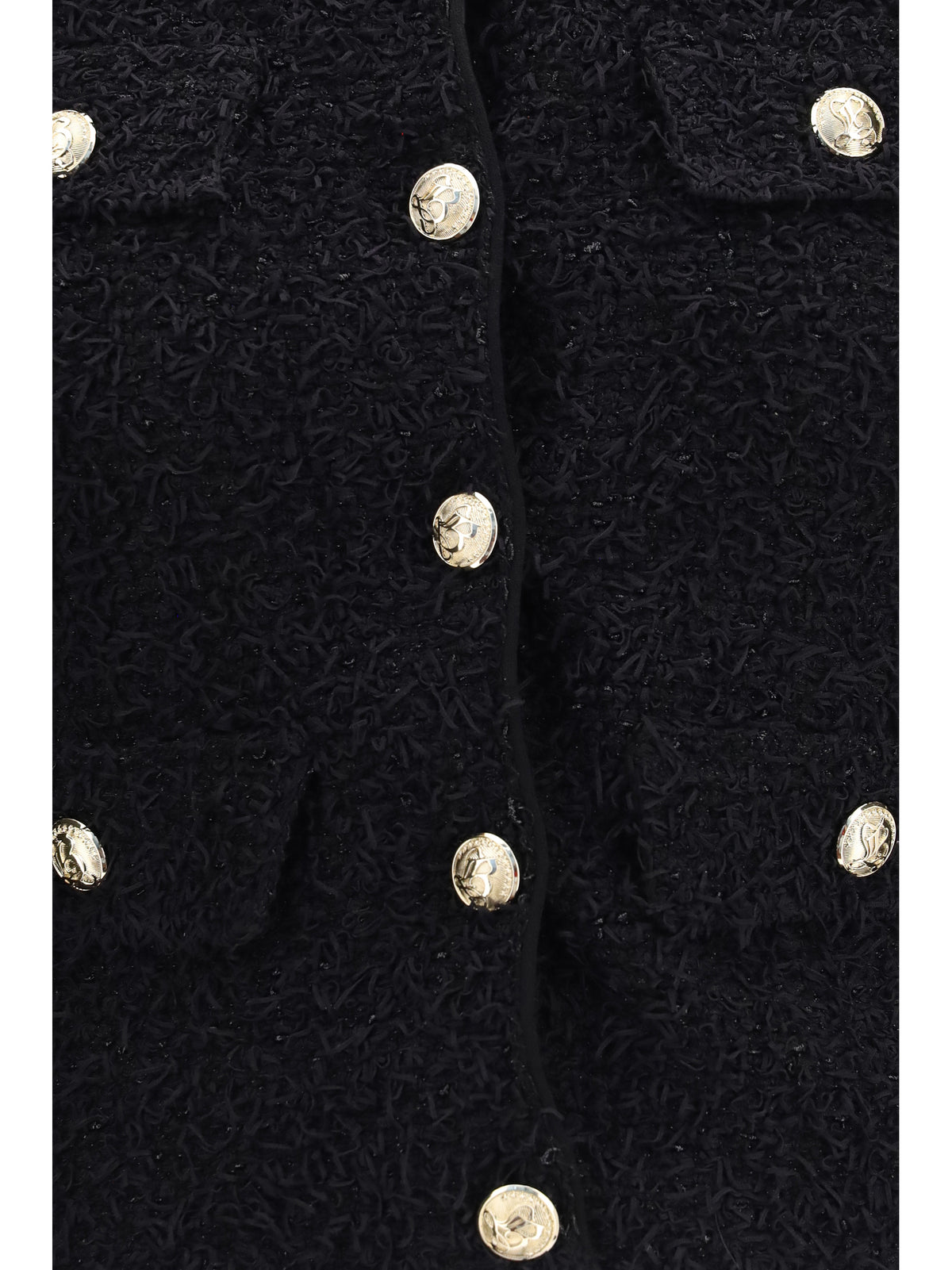 Balmain Double-breasted tweed cropped Jacket with logo buttons - Noir