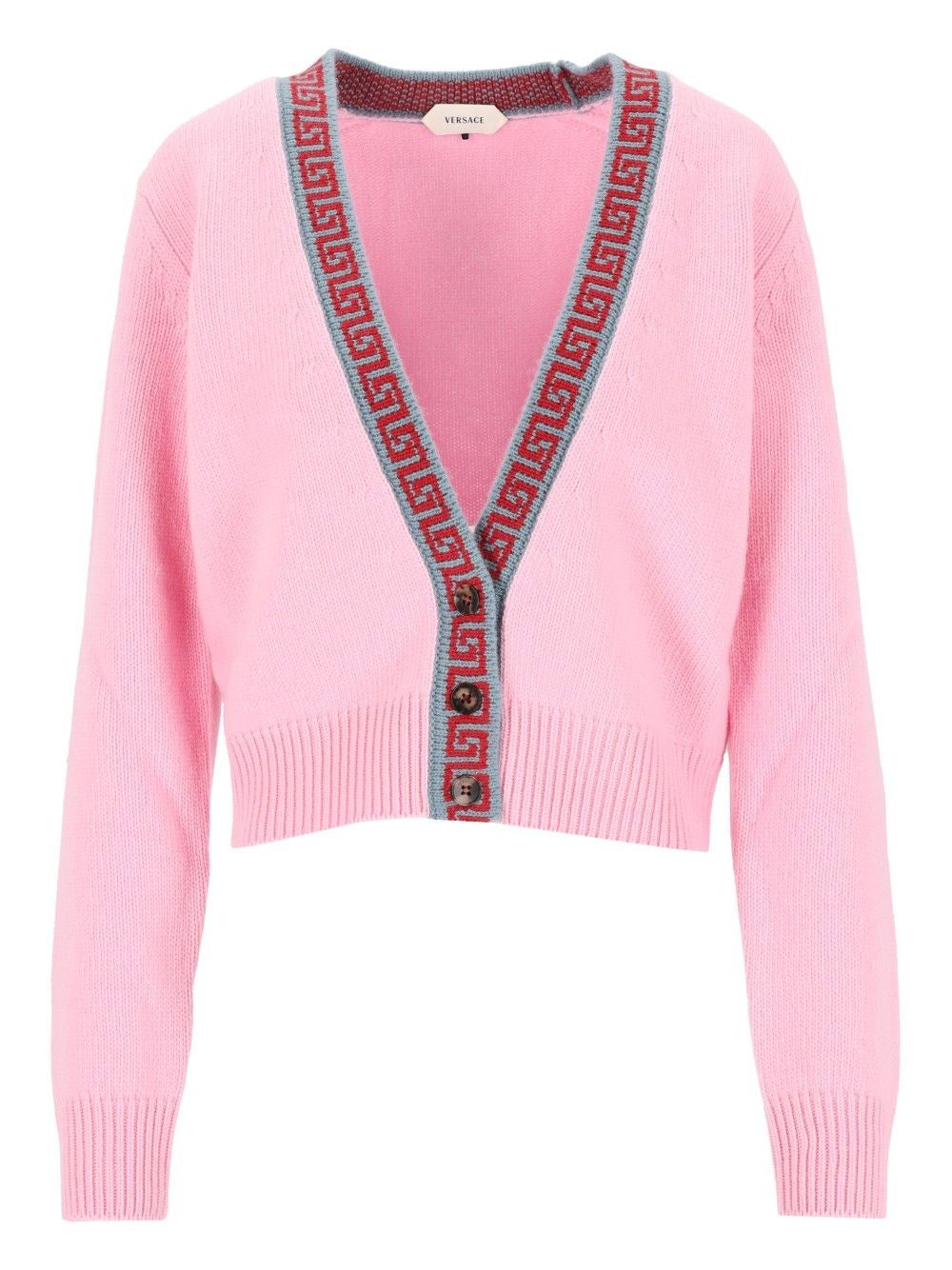 Versace Pink Cardigan In Wool And Cashmere - Rose
