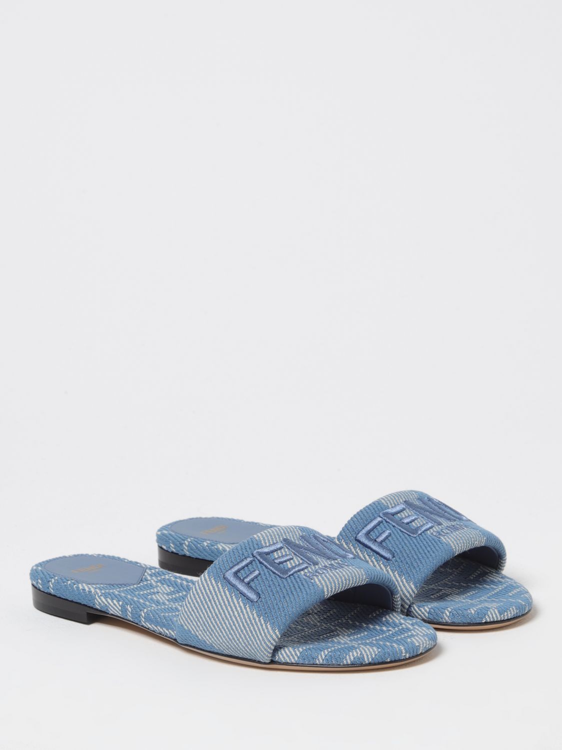 Fendi Flat Sandals Woman Gnawed Blue
