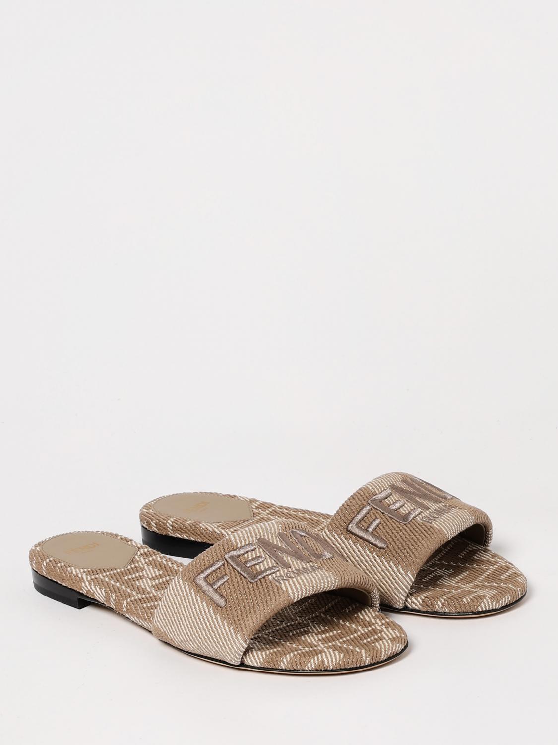 Fendi Flat Sandals Woman Dove Grey