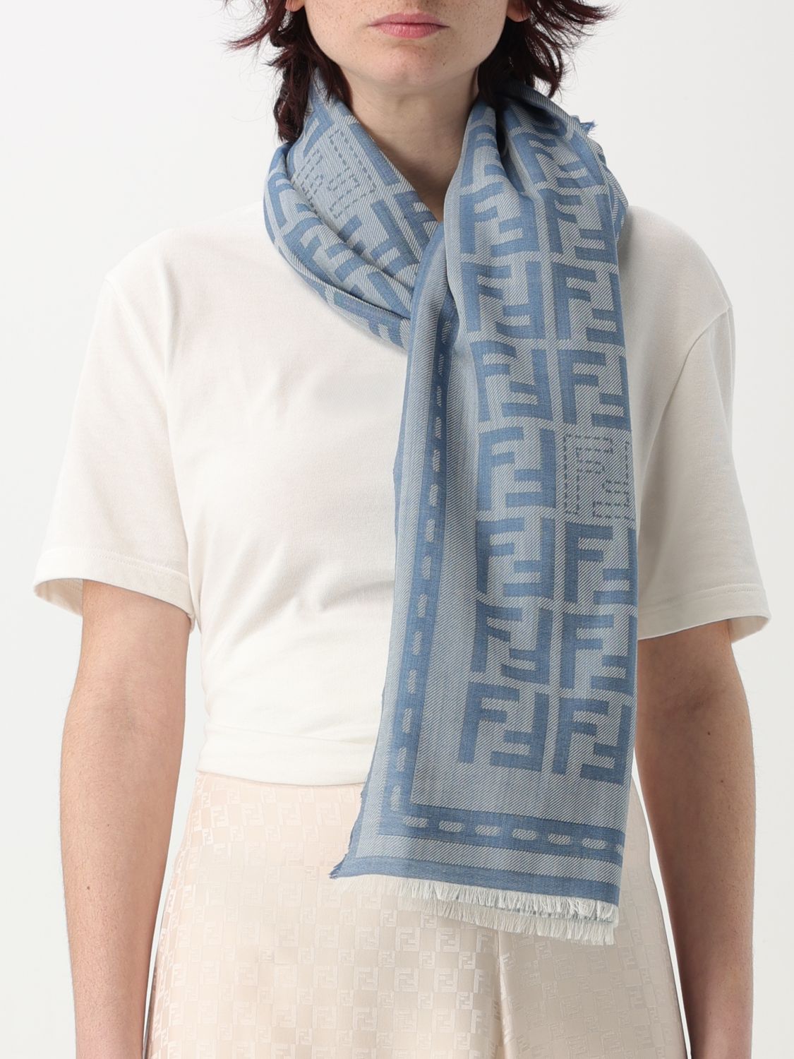 Fendi Shawl Woman Gnawed Blue