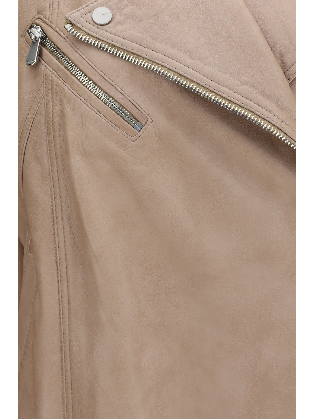 Pinko Leather biker Jacket - Beige-Green Capra