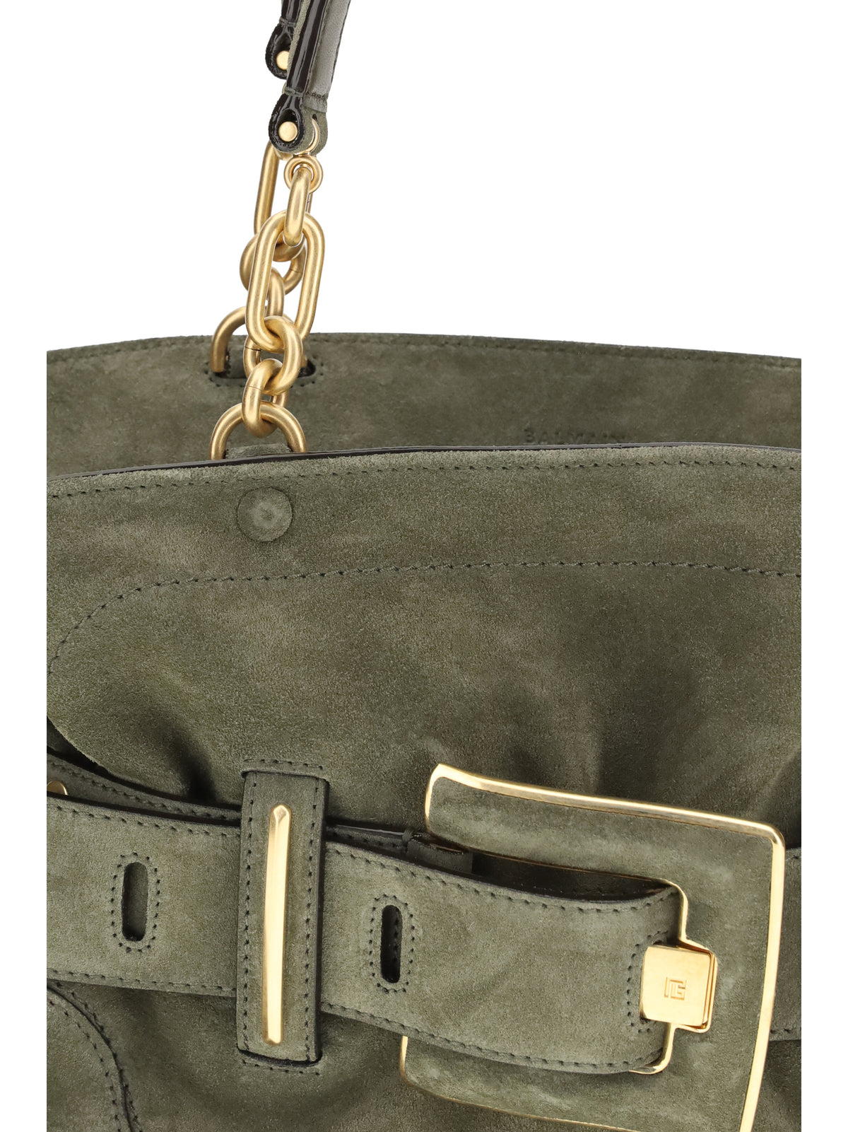Balmain Anthem Bag in suede leather - 7as Dark Olive