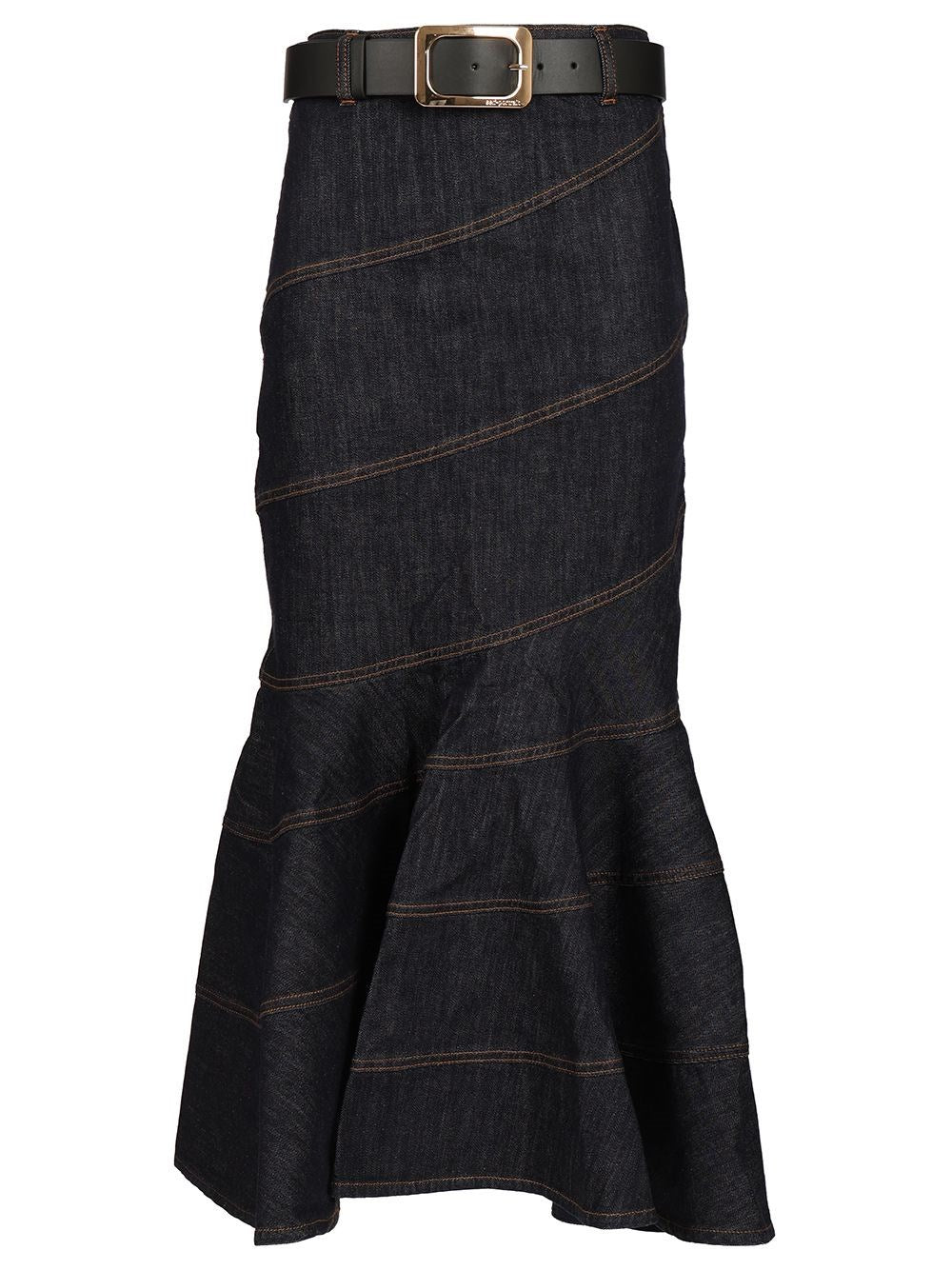 Self-Portrait Midi Skirt With Belt - Blue