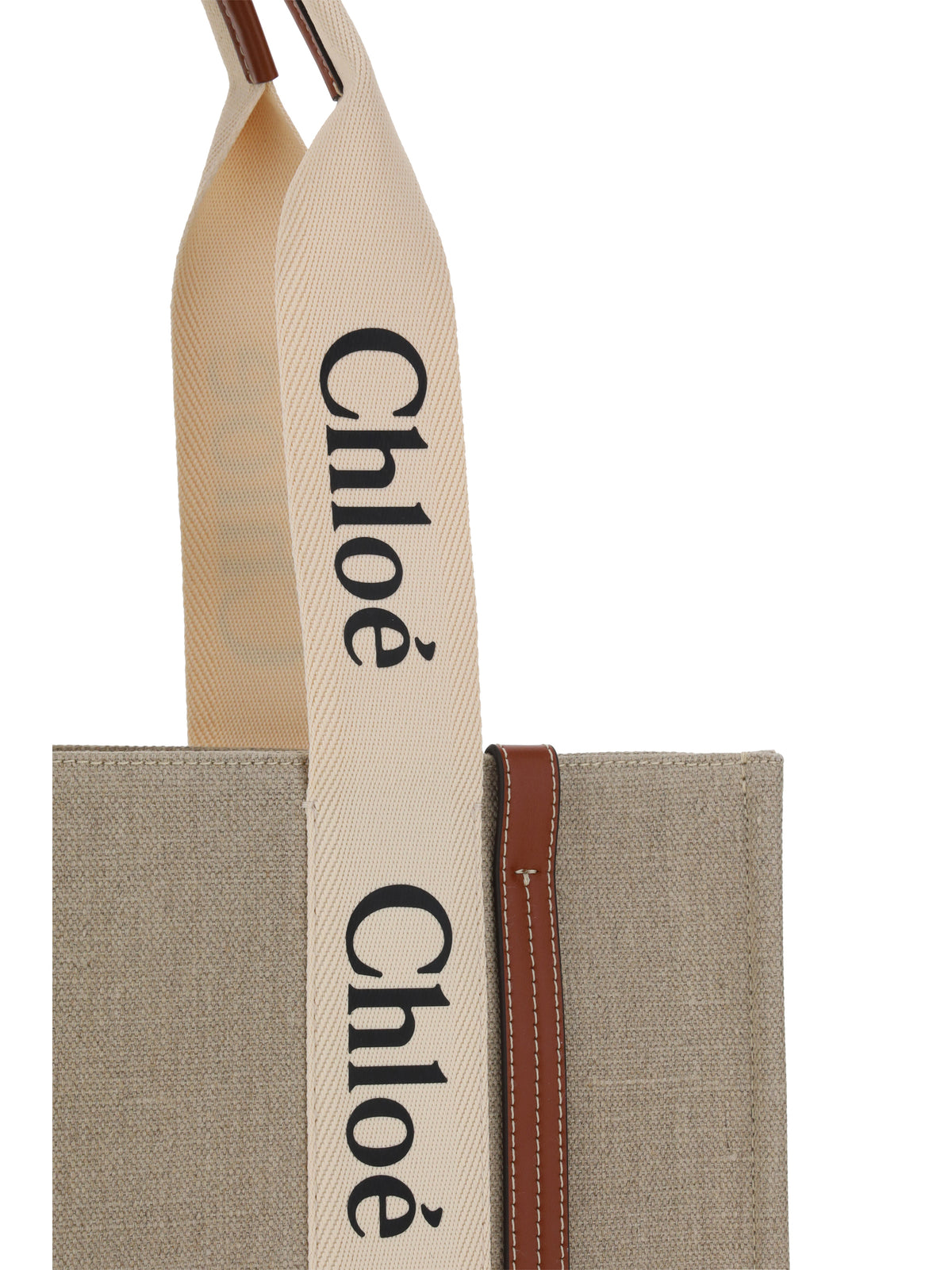 Chloé Woody canvas Shoulder Bag - White - Brown 1