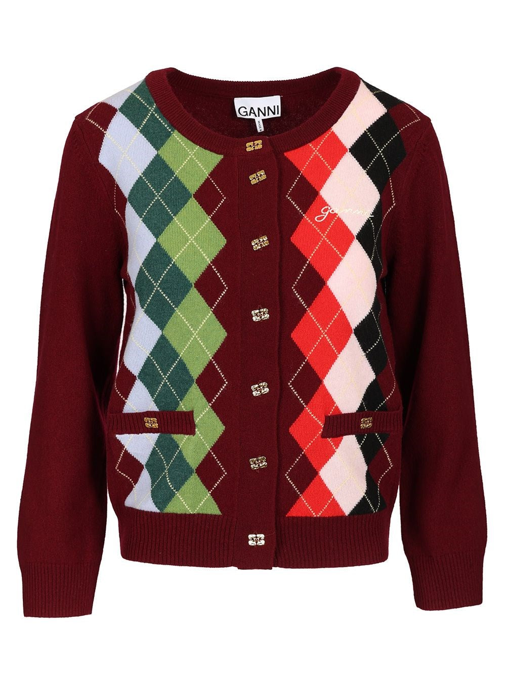 Ganni Checked Cardigan - Bordeaux