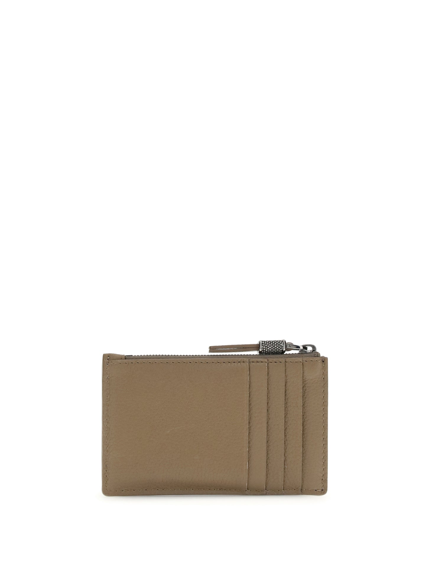 BRUNELLO CUCINELLI Leather Card Holder with grain and Shiny Zipper Pull