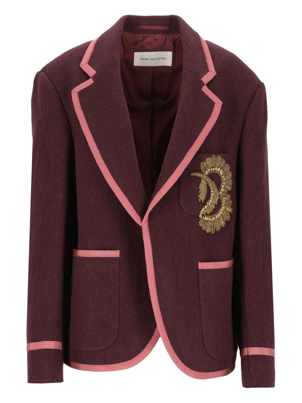 Dries Van Noten Embroidered Wool Blazer - Bordeaux