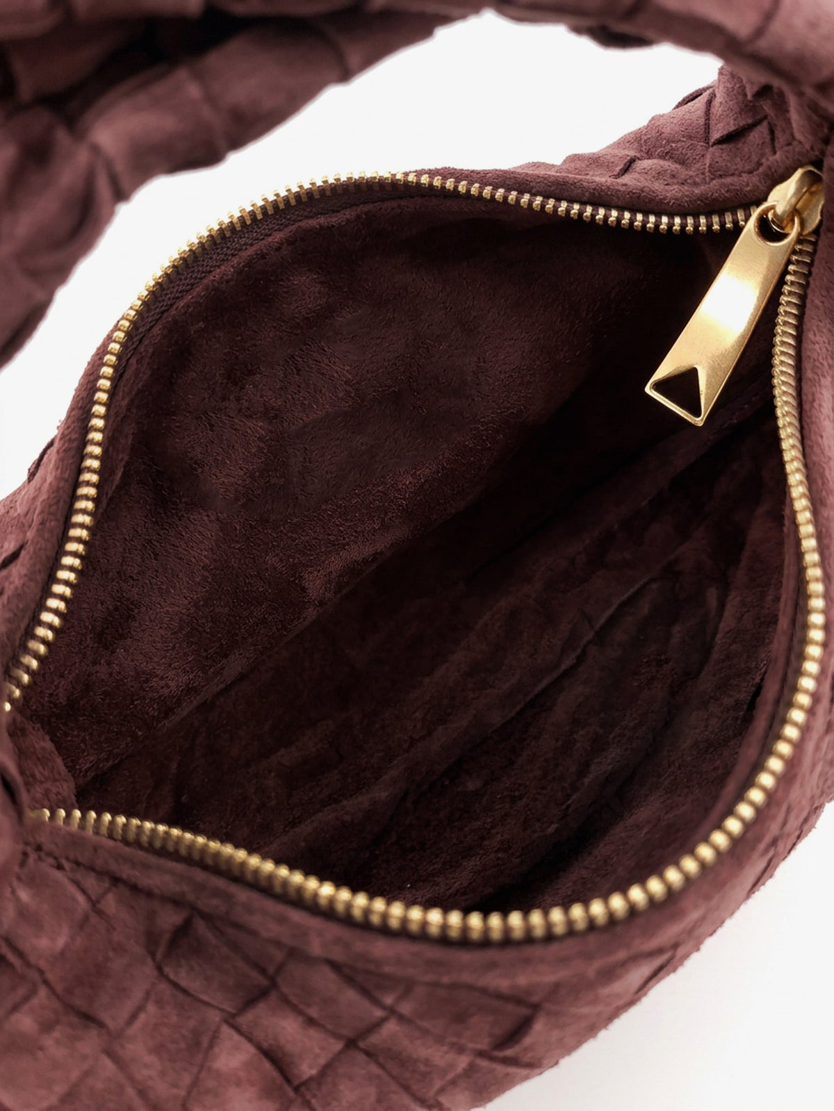 Bottega Veneta Mini Jodie Intrecciato suede handbag - Deep Mahogany-Gold