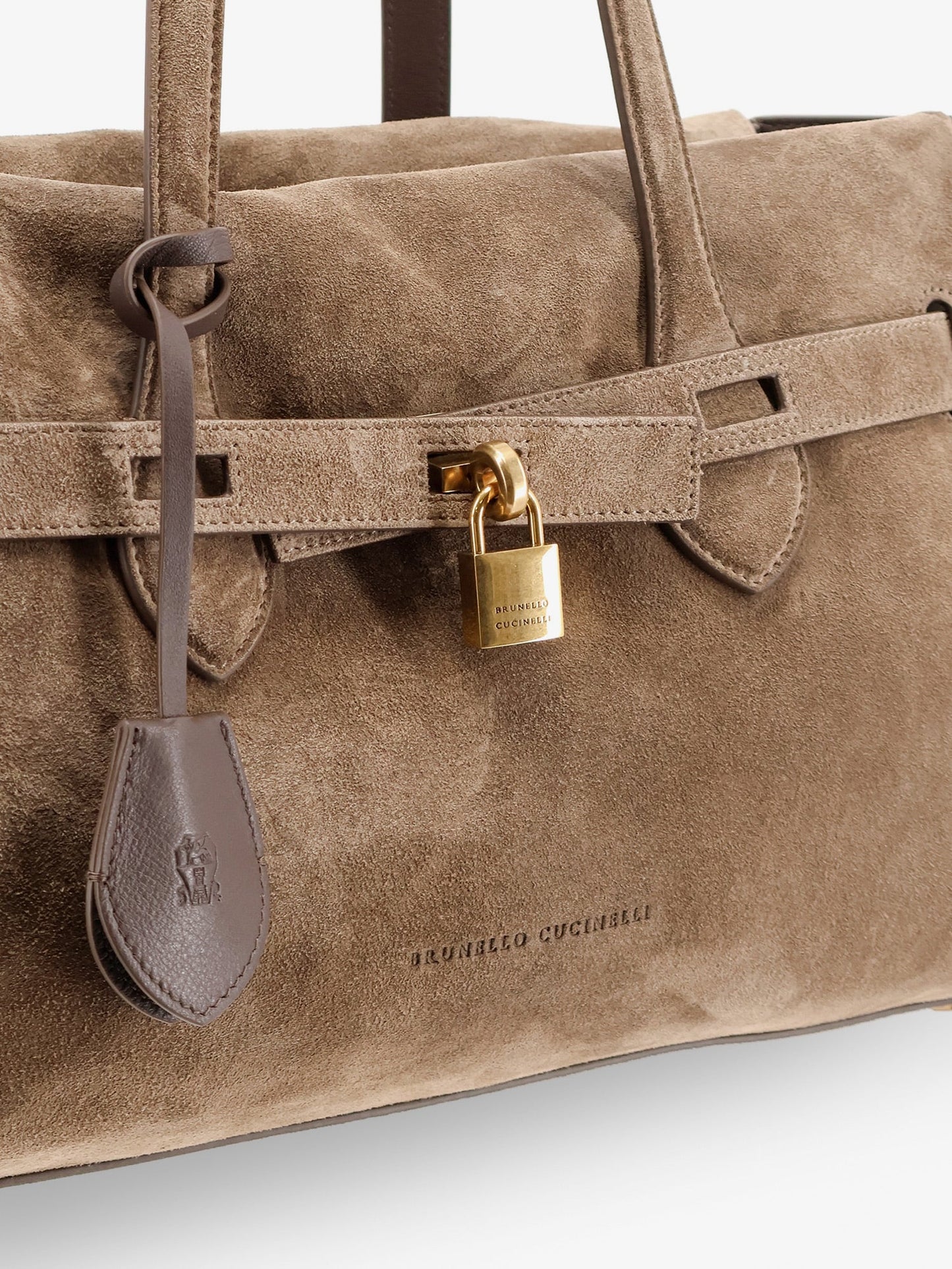 BRUNELLO CUCINELLI - Suede shoulder bag with logo padlock detail