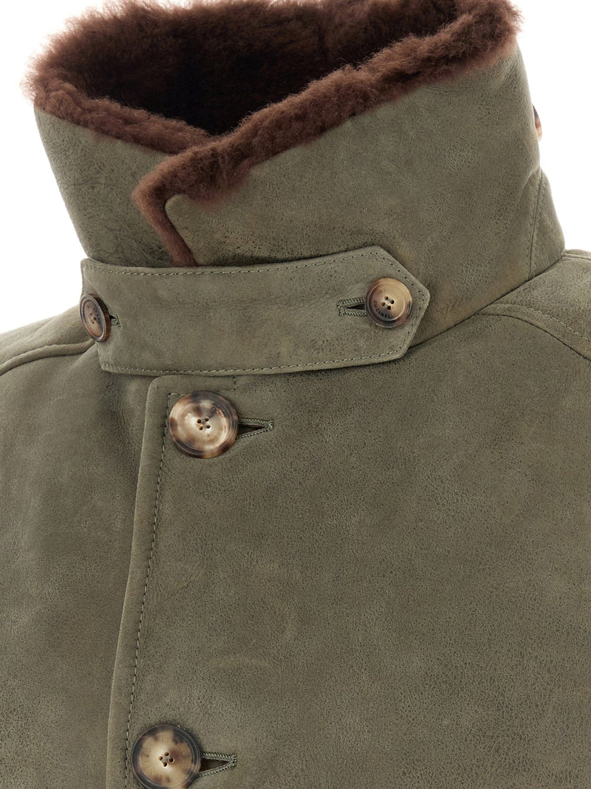 Brunello Cucinelli Waxed shearling bomber jacket with shearling collar - Militarepiombo