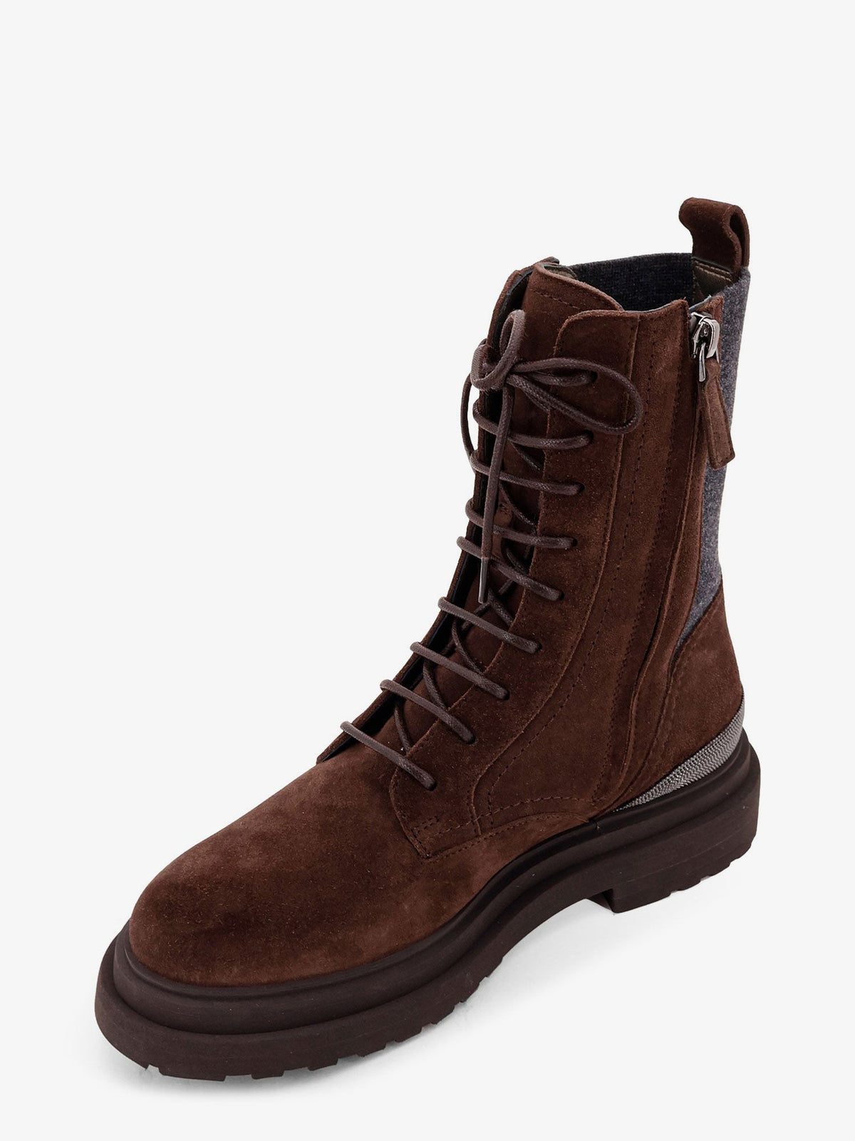 Brunello Cucinelli Suede boots with virgin wool knit insert and Precious Detail - Espresso