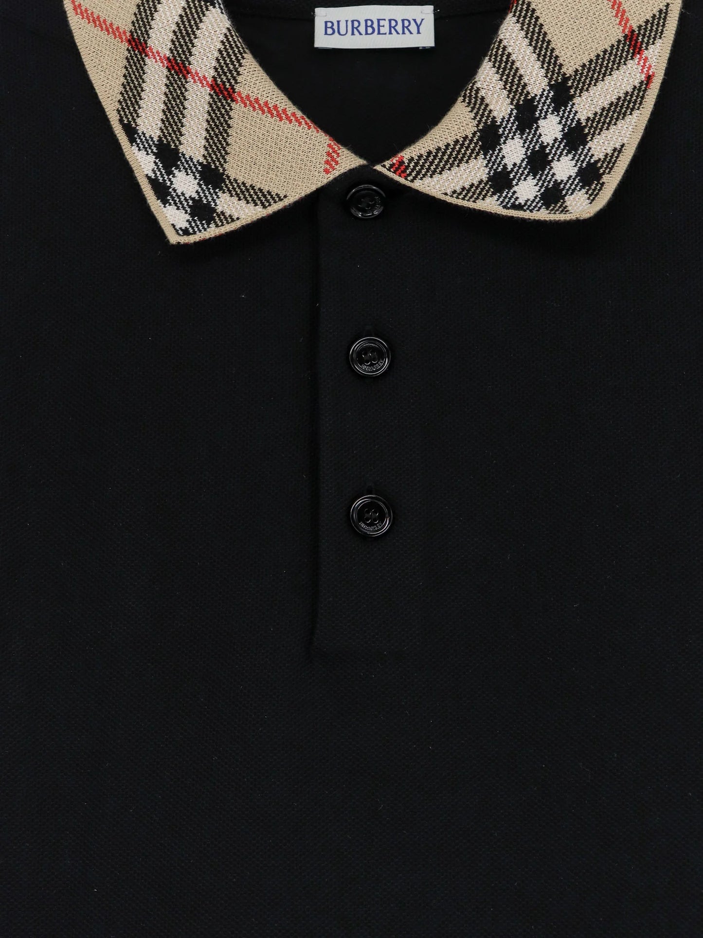 BURBERRY - Cotton polo shirt with check collar detail