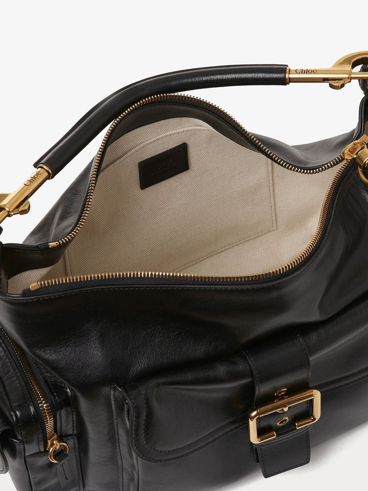 Chloe' Carry shiny buffalo leather shoulder bag - Nero