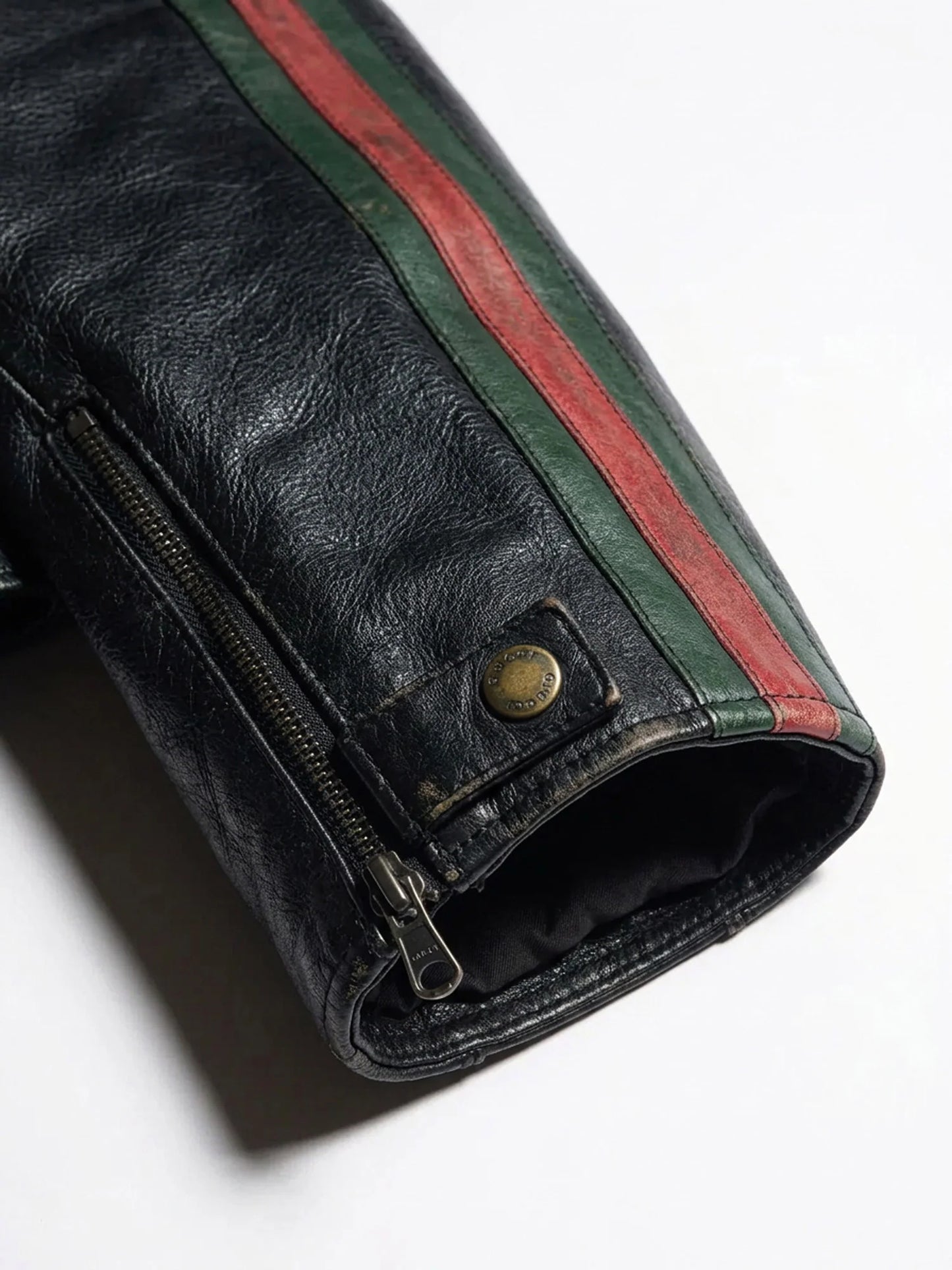 GUCCI - Leather bomber with Web details