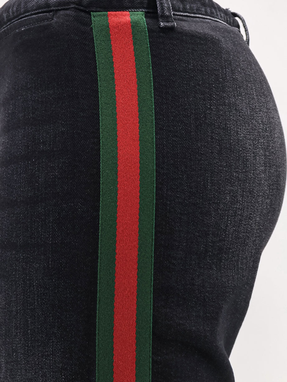 Gucci Blue denim jeans with Nastro Web profiles - Black