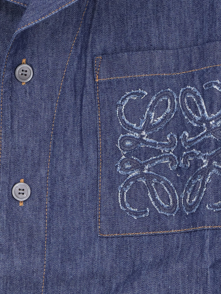 Loewe Blue denim shirt with embroidered Anagram logo - Denim Blue
