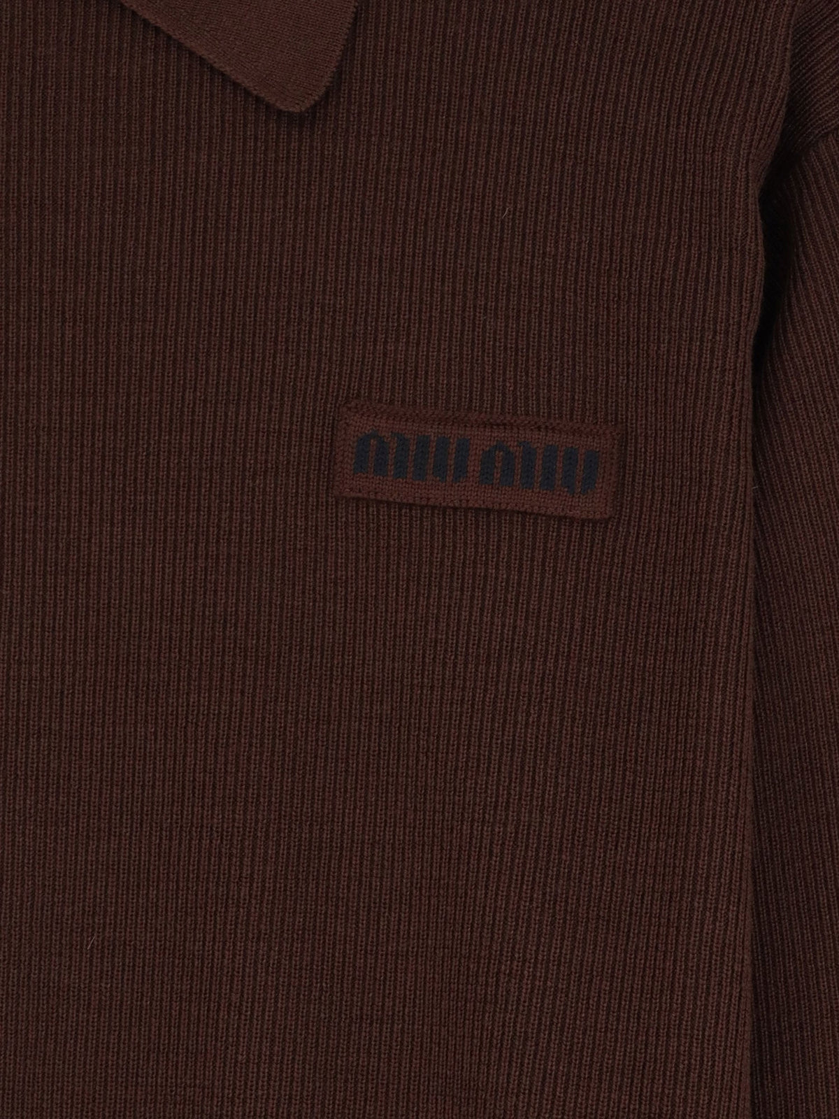 Miu Miu Wool polo shirt with embroidered logo on the front - Cacao