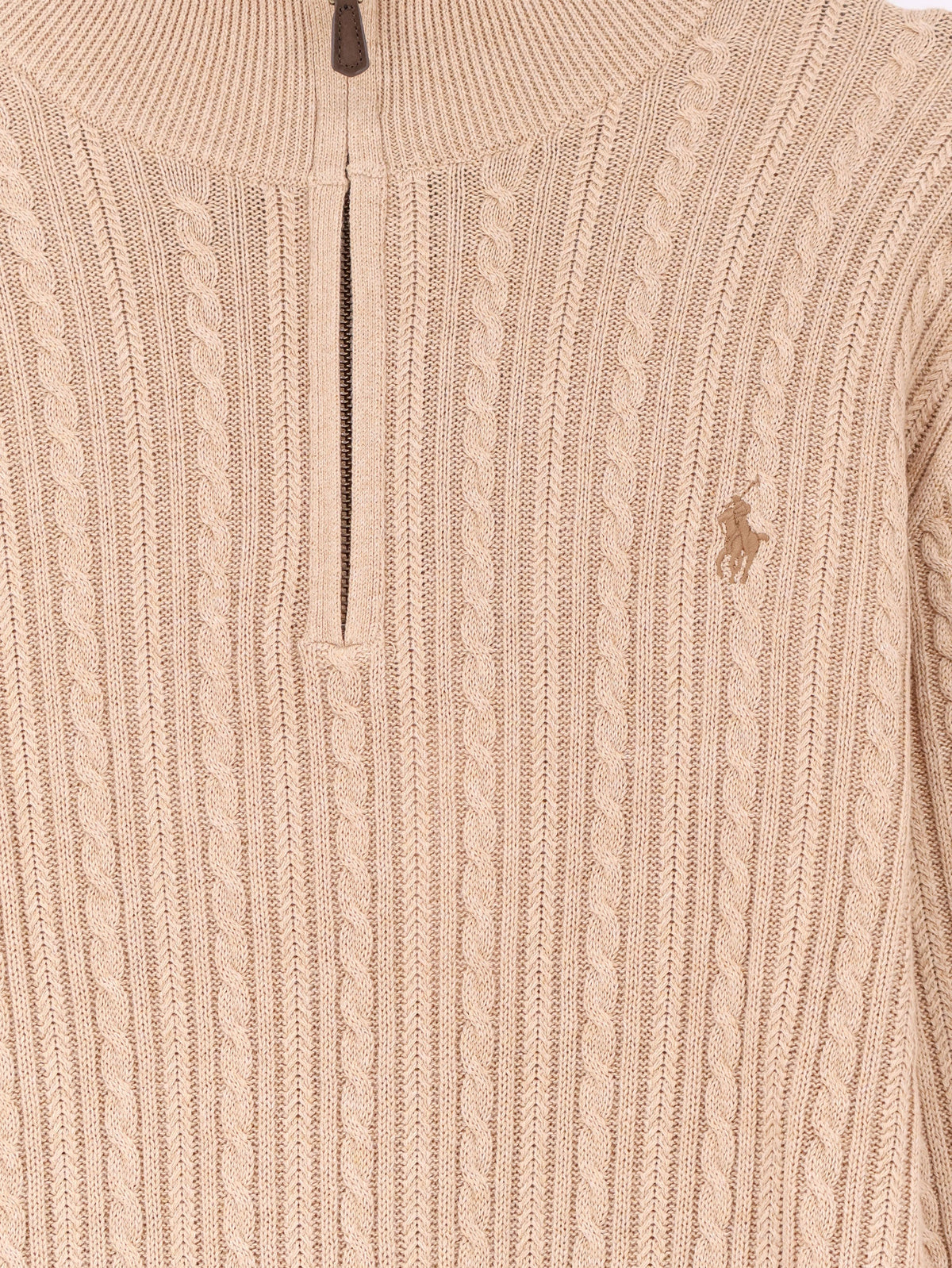 Polo Ralph Lauren Cable knit cotton sweater with zip - Camelmelange
