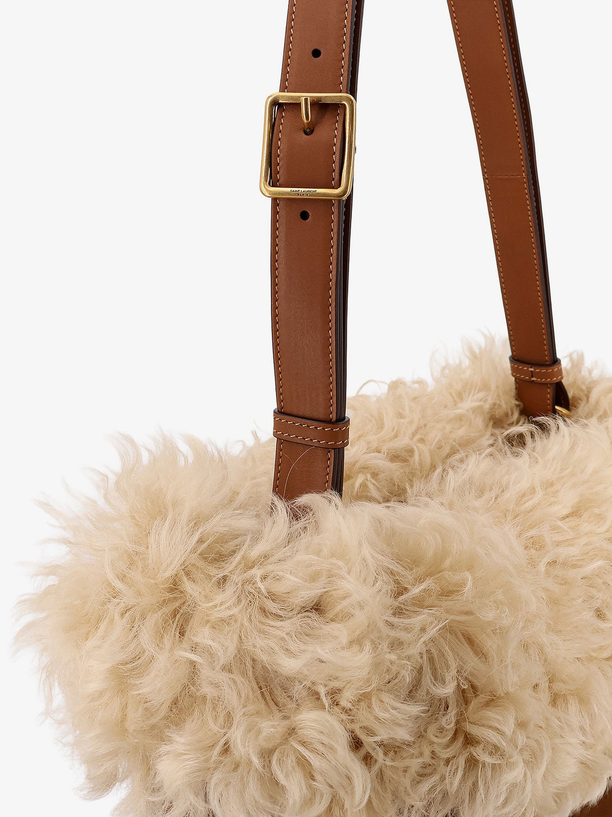 Saint Laurent Suede shoulder bag with shearling profile - Oran Ca Co/Brick/Nat