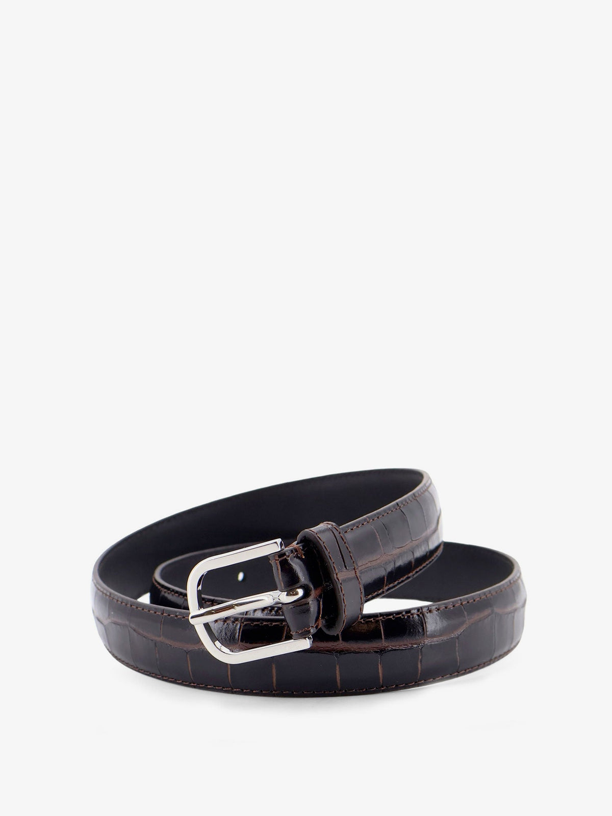 Toteme Slim Croco-Embossed leather belt - Chocolate