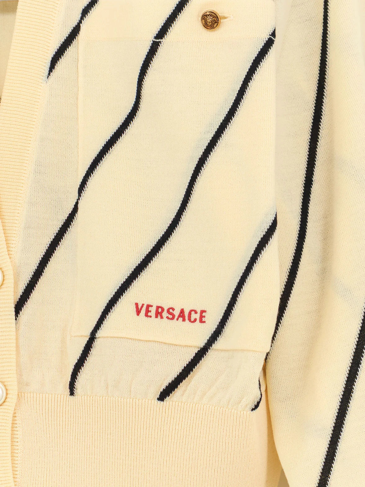VERSACE - Wool blend cardigan with striped detail