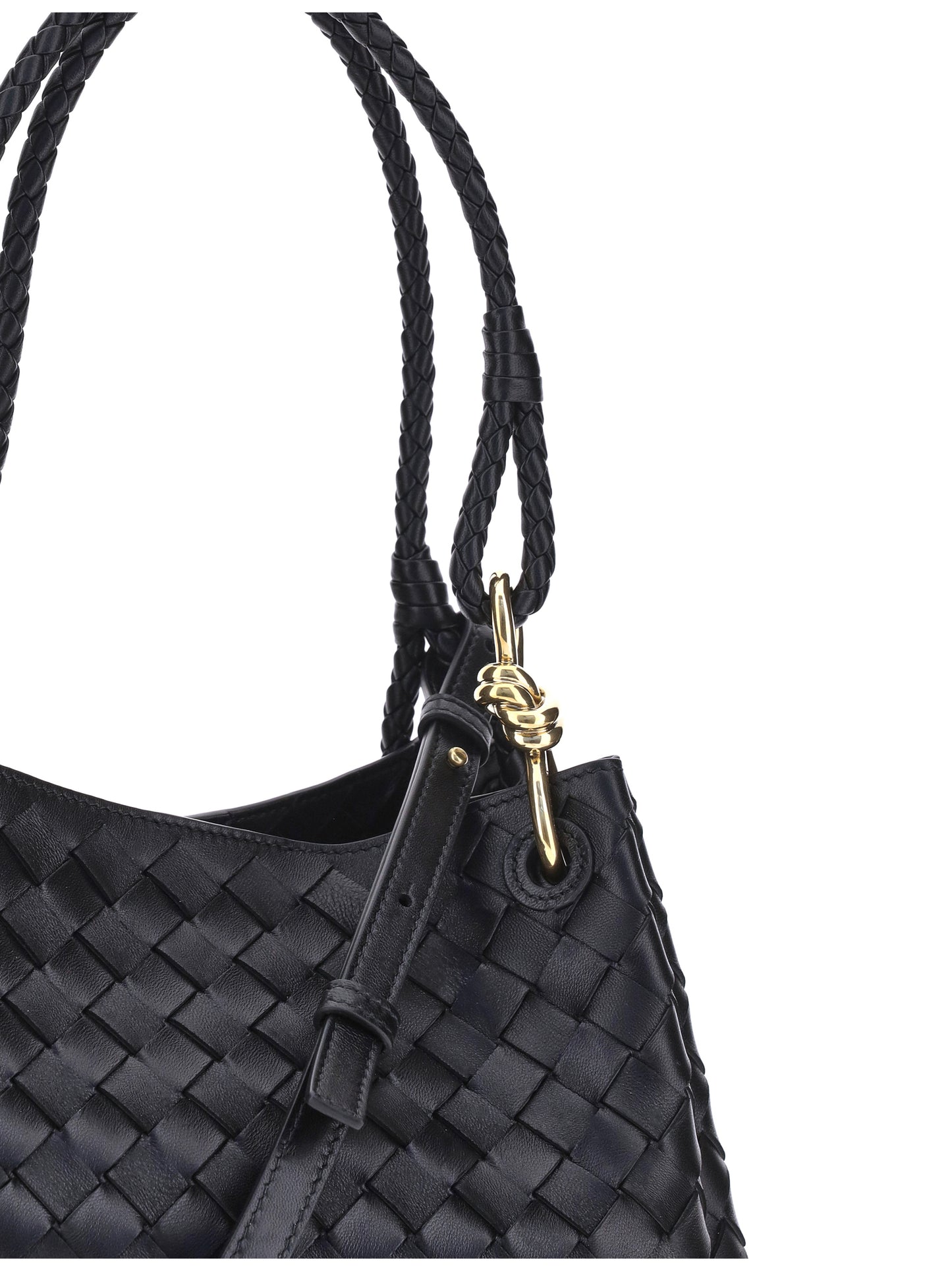 Bottega Veneta Intrecciato Shoulder Bag - Black-M Brass