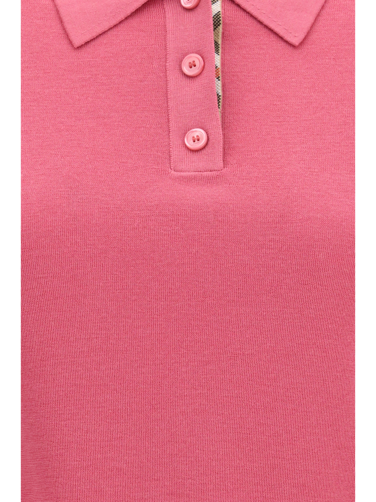Burberry Wool Polo with Check details - Mauvewood Pink