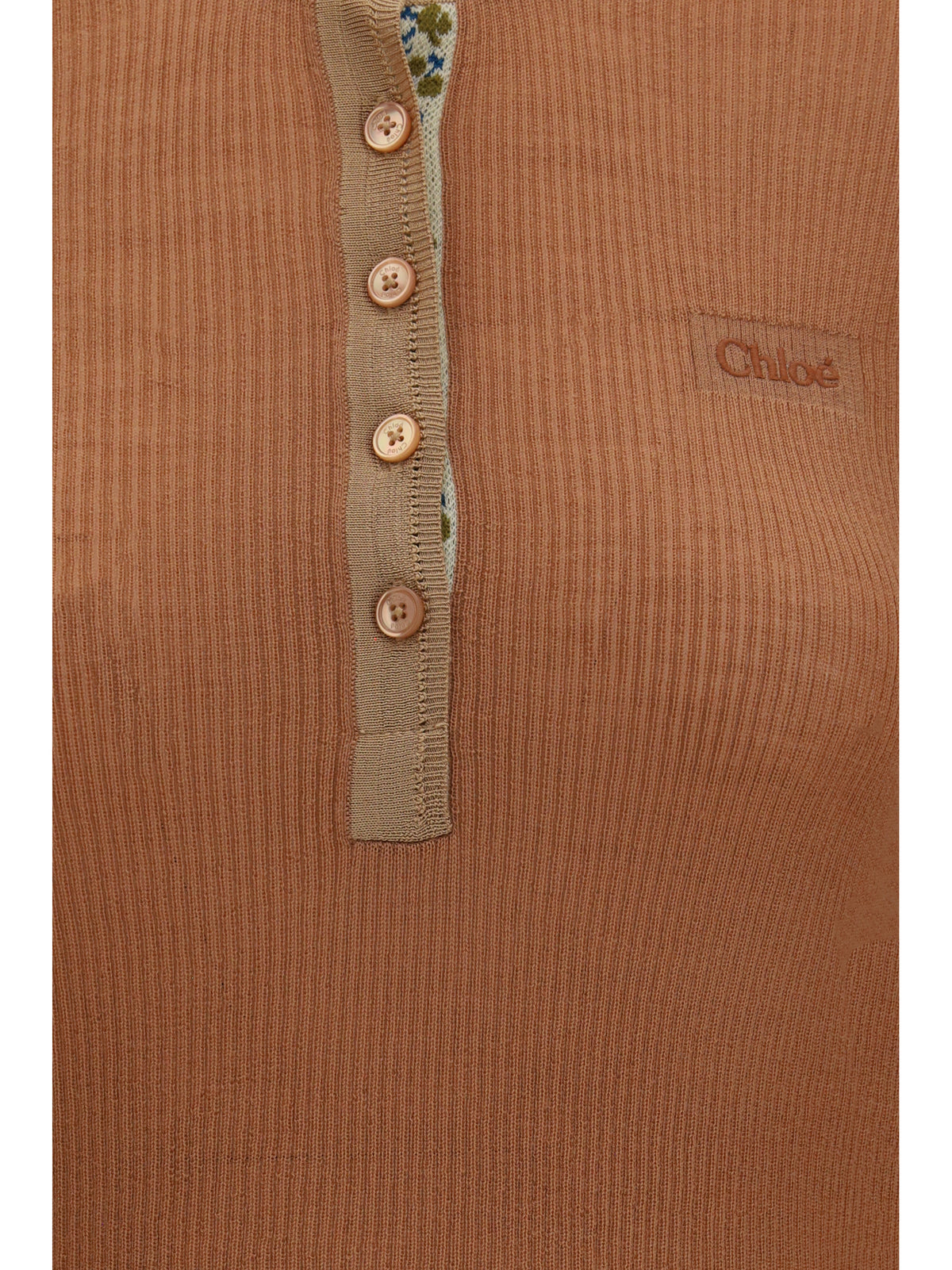 Chloé Ultra-fine wool knit Henley Top - Coffee Pink