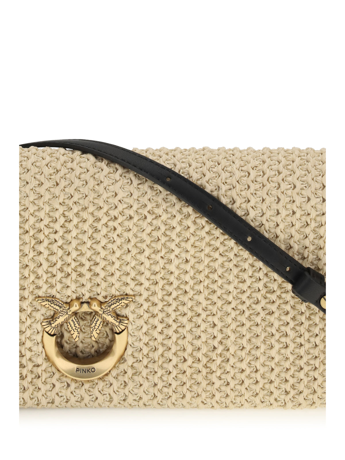 Pinko Love Bag Click Soft Horizontal Classic in raffia - Riafia/Black Antique
