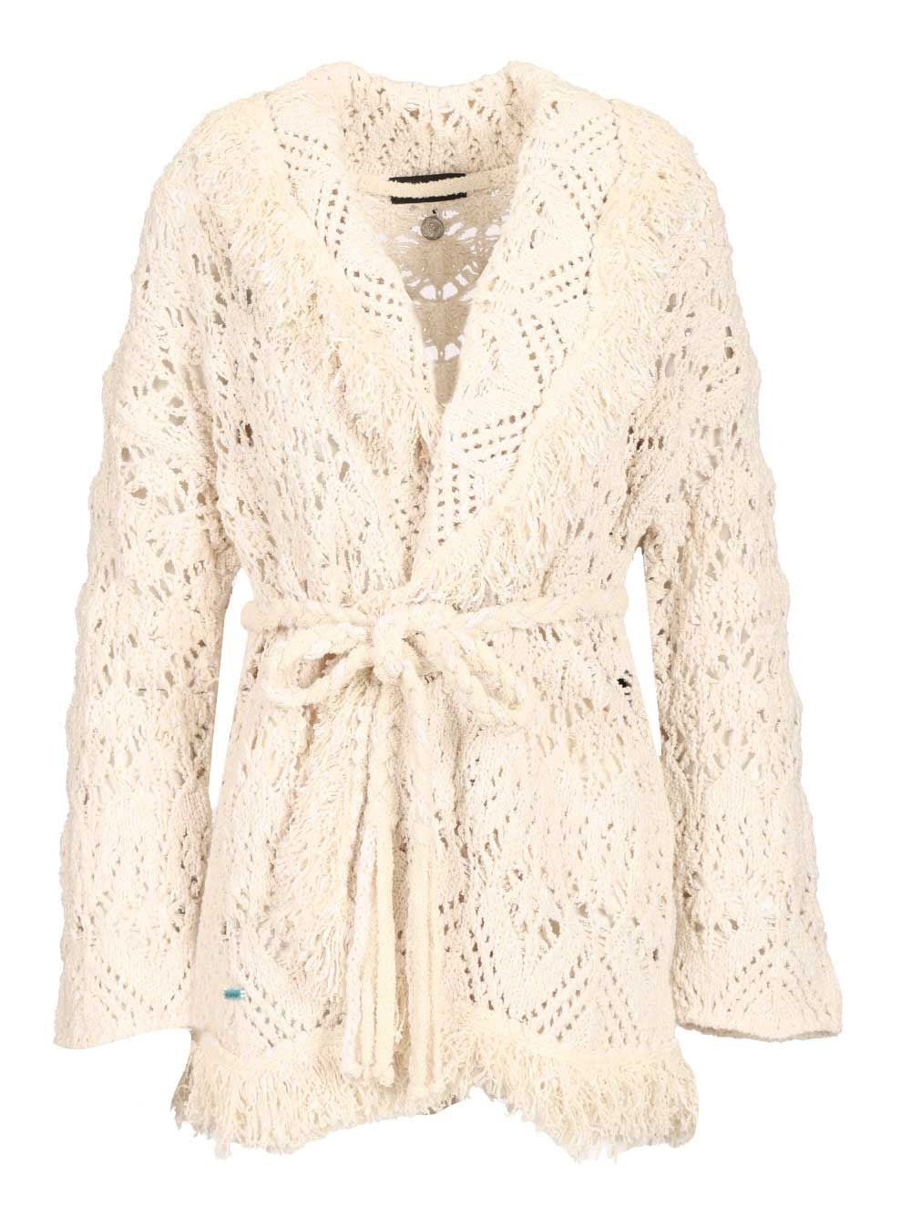 Alanui Lagoon Romance Cardigan In Cotton Blend - White