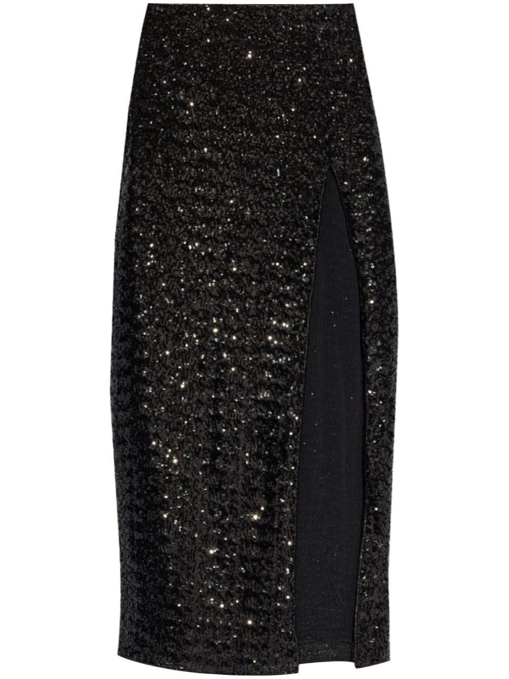 Oseree Sequin Midi Skirt - Black