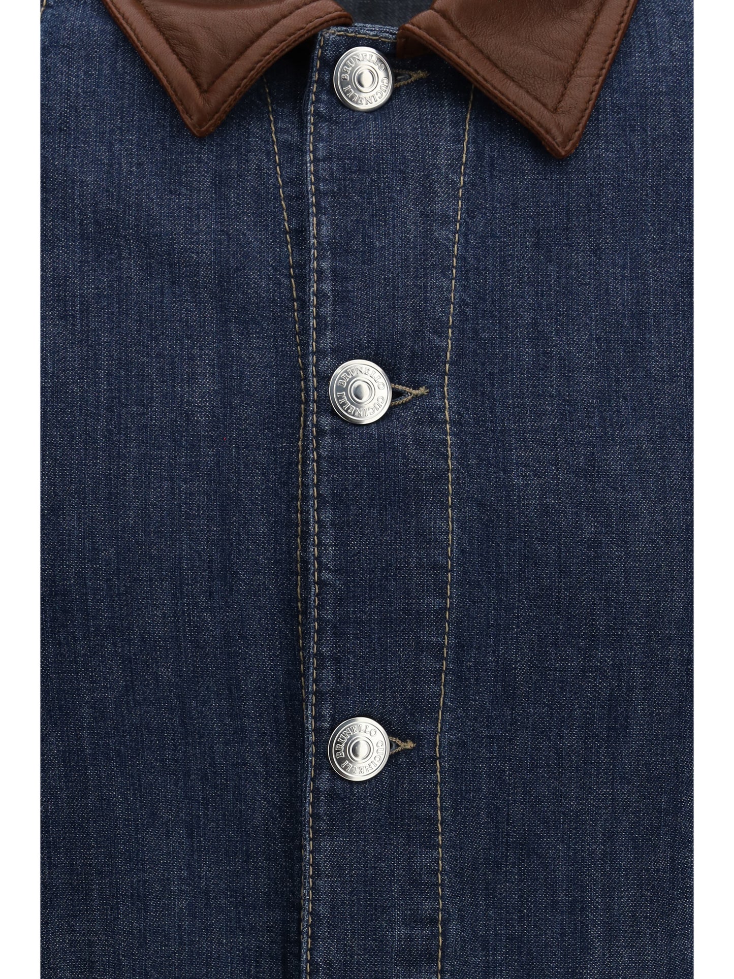 BRUNELLO CUCINELLI Denim Jacket with leather collar
