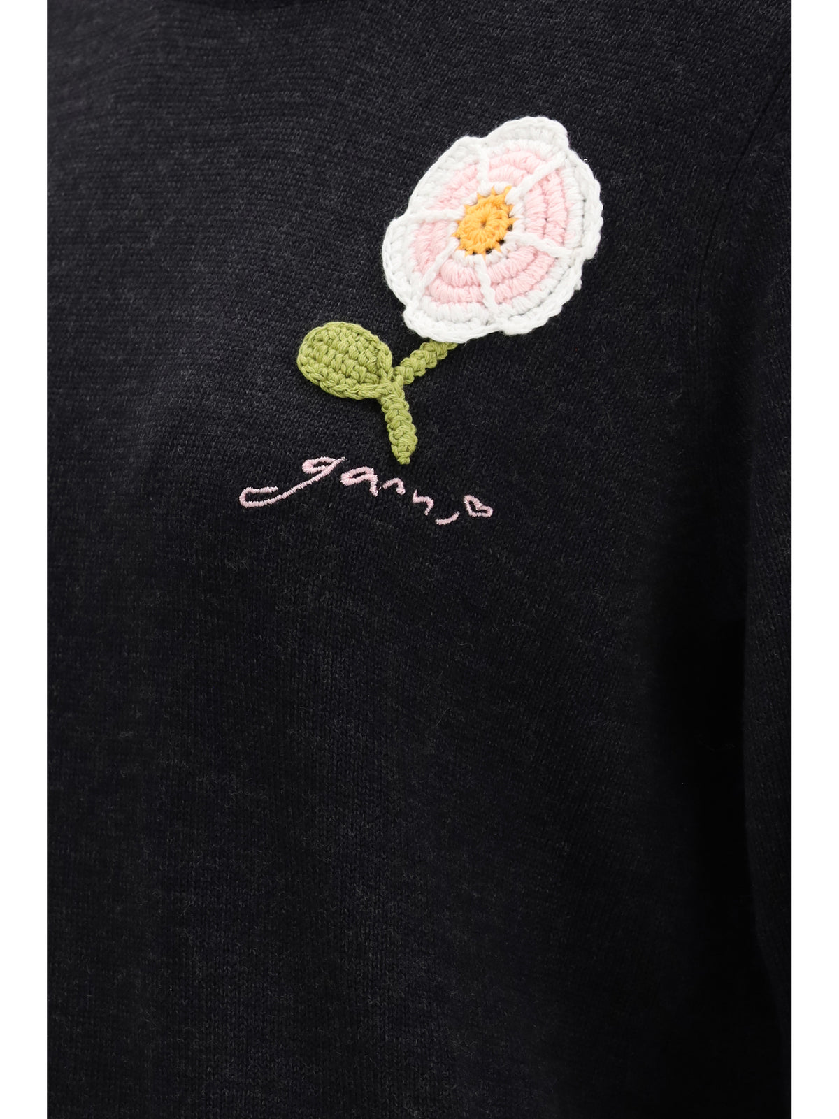 Ganni Wool Sweater with crochet flower - Phantom