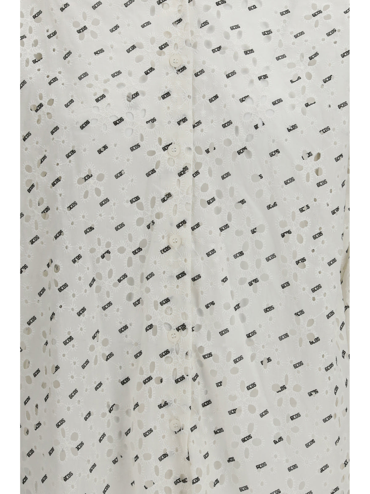 GCDS Cotton broderie anglaise Shirt with all-over logo embroidery - Optic White/Black